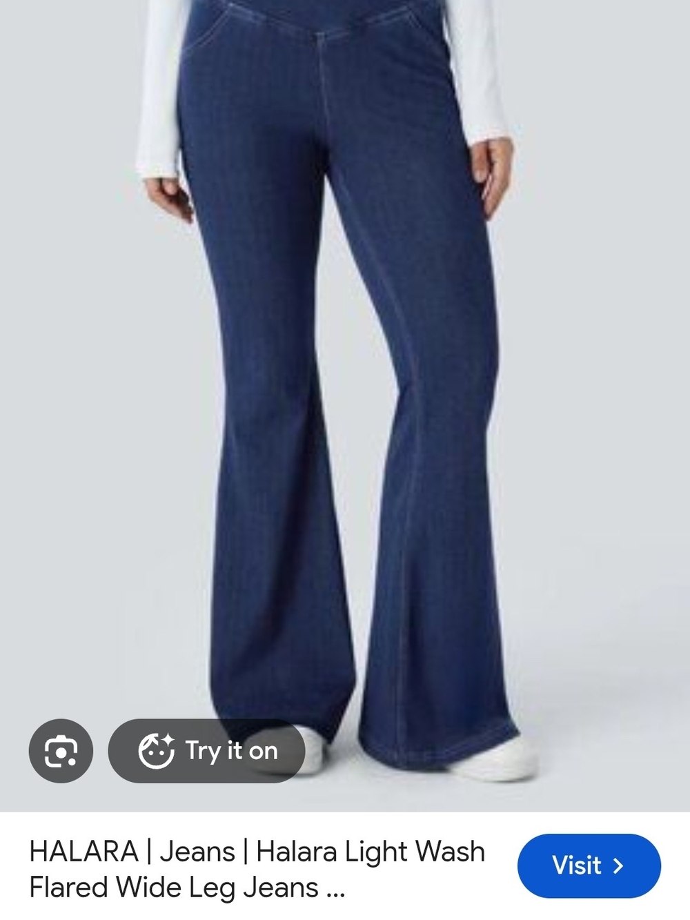 Halara Dark Wash Crossover Waist Flare Jeans Size M Stretch